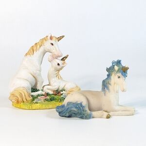 Vintage Medieval Fantasy Summit Mystical Mother Baby Unicorn Figurine 2 Statues
